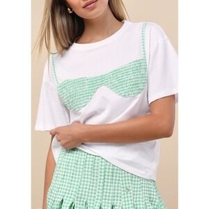 JACQUIE THE LABEL - Natalia White and Green Gingham Bikini Top Tee